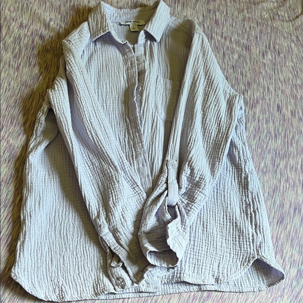 Nine West Light Gray Button Down Shirt